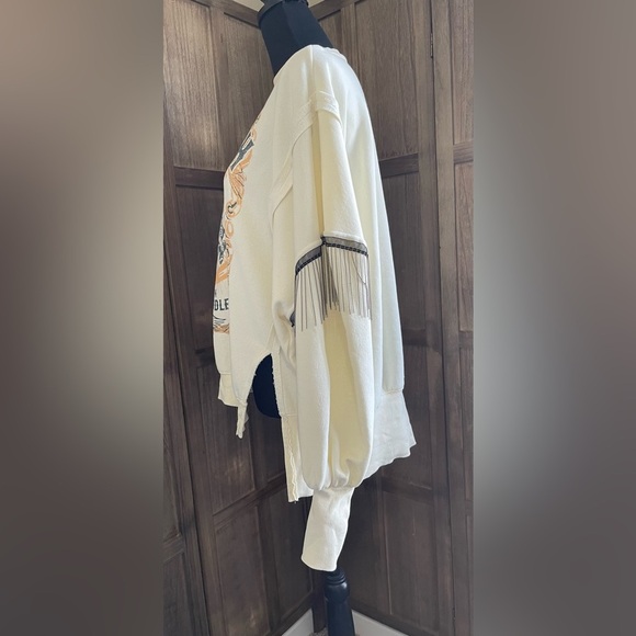 EUC. Aerosmith Logo Cream Sweater with Metal Fringe - Picture 3 of 5